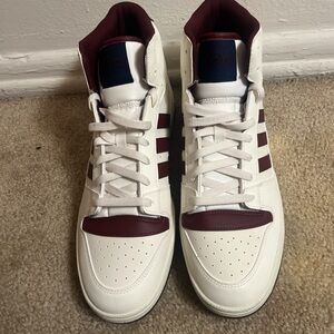 adidas Men’s High-Top Sneakers in White and Maroon